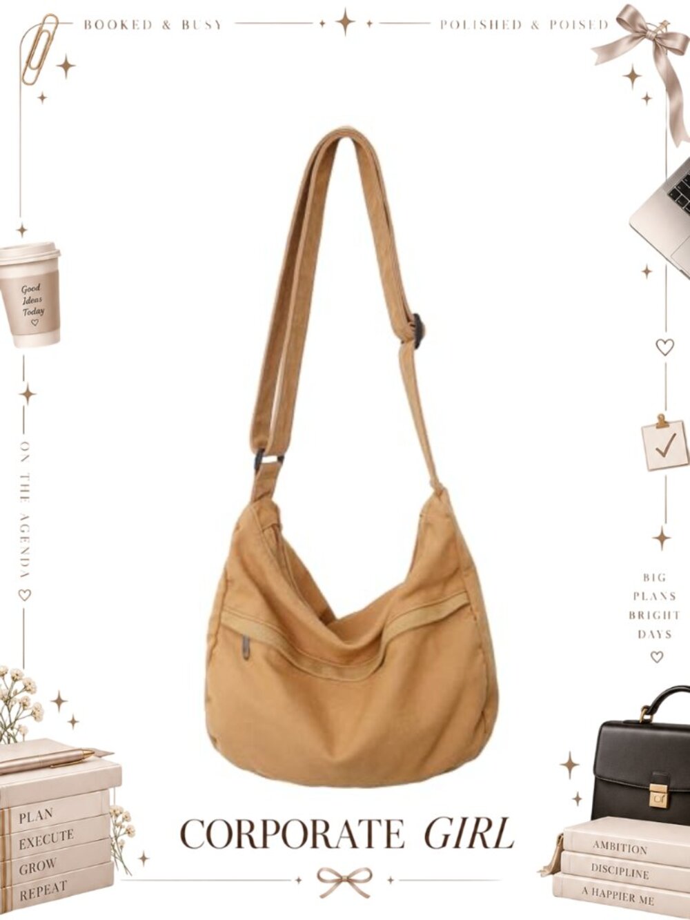 Canvas Messenger Bag Large Hobo Crossbody Handbag with Zipper